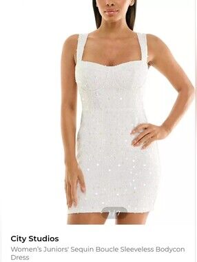 City Studios White Sequin Bouclé Bodycon Dress
